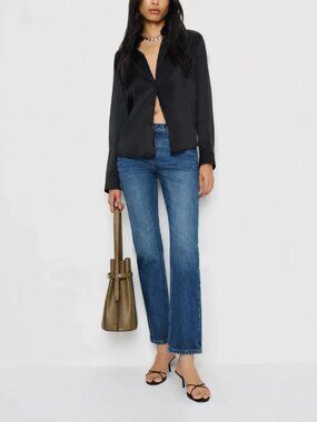 $178 NWT Reformation Blue Denim Luca Stretch Low Rise Straight Crop sz 24/28"